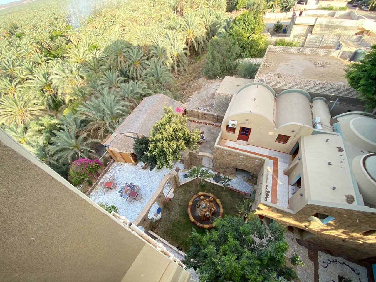 View from Bedouin Castle Hotel over the oasis