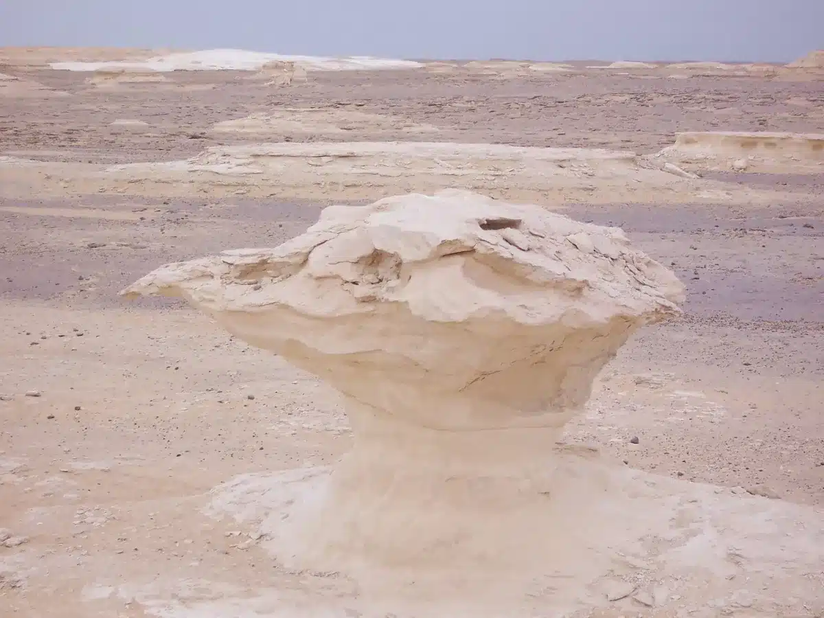 White Desert Egypt chalk mushroom formation near Farafra Oasis