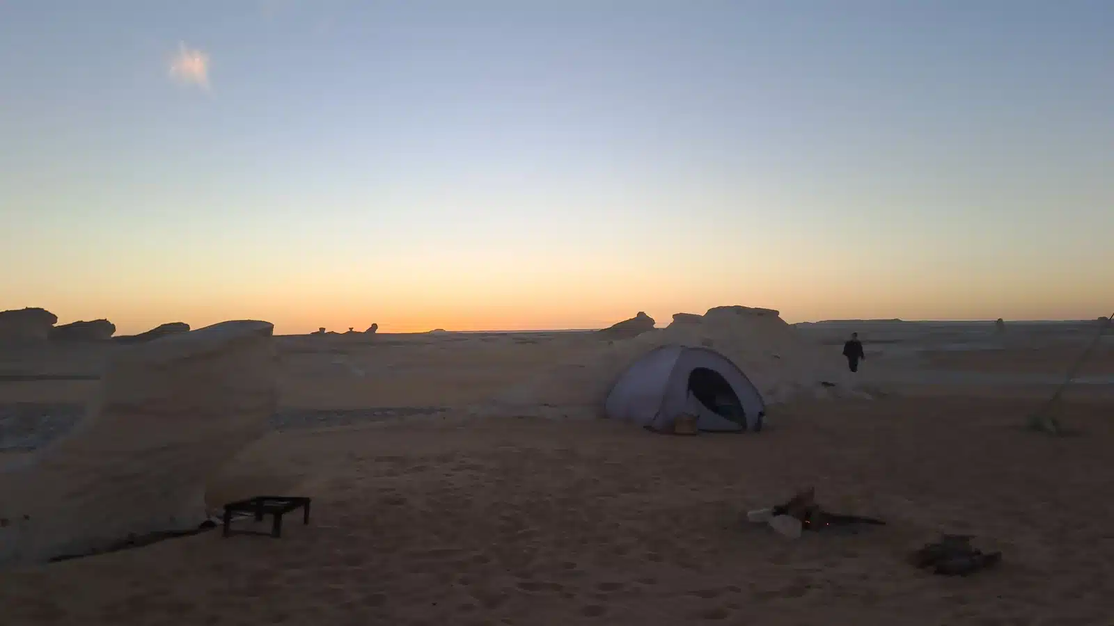 Tent and sleeping setup at a White Desert camp